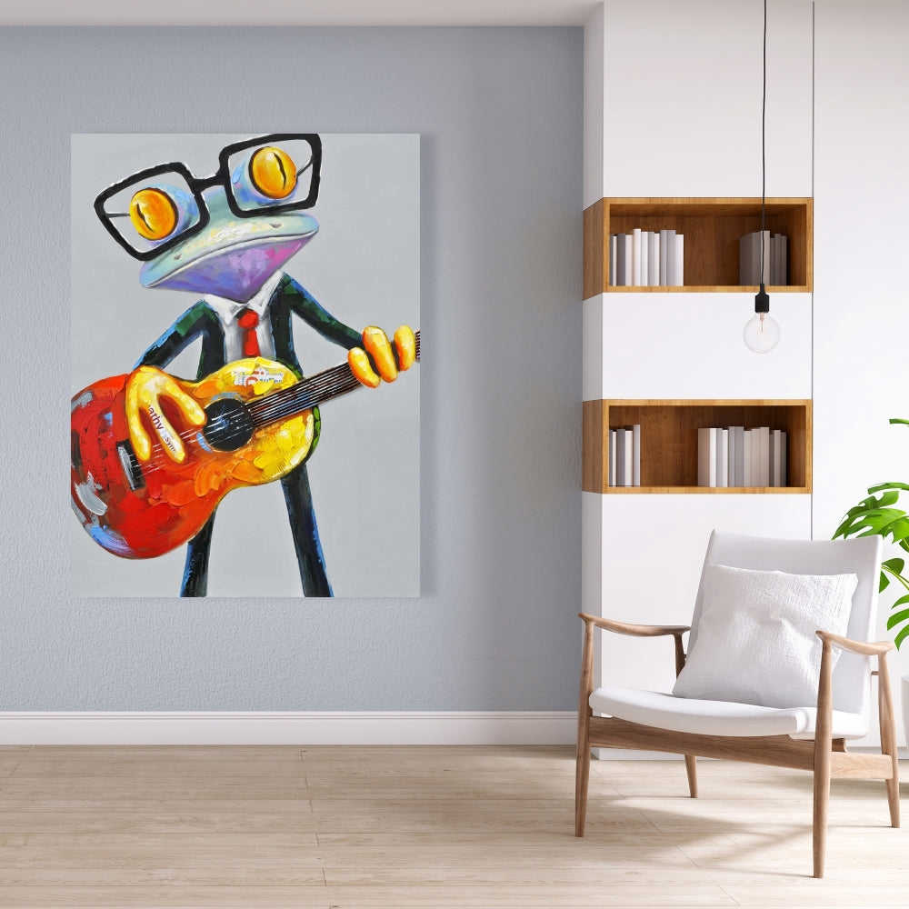 Funny Frog Playing Guitar - Fine Art Gallery Wrapped Canvas (24x36)