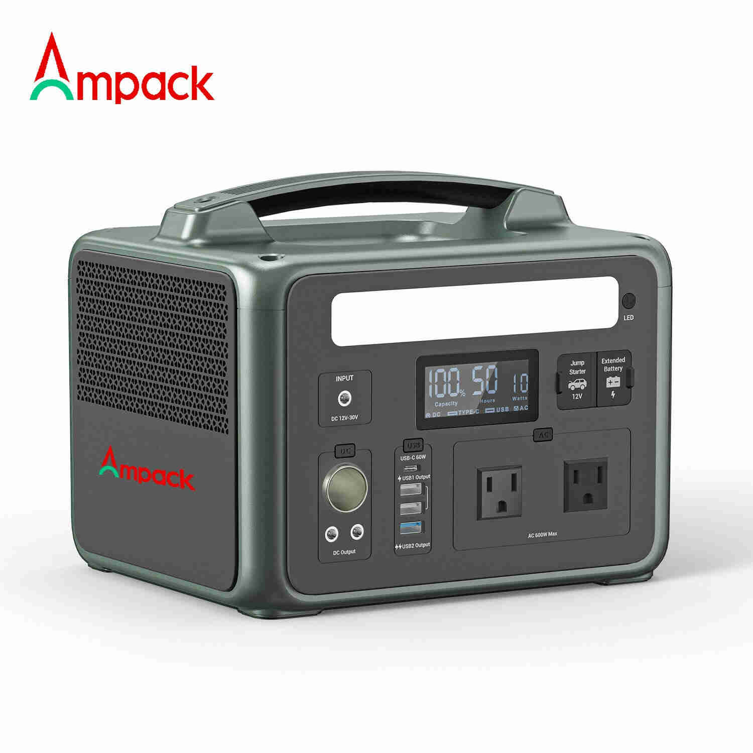 Ampack Portable Power Station 584Wh, 600W (Peak 1800W) with 2 AC Outlets, Solar Generator for Home Backup & Outdoor Camping