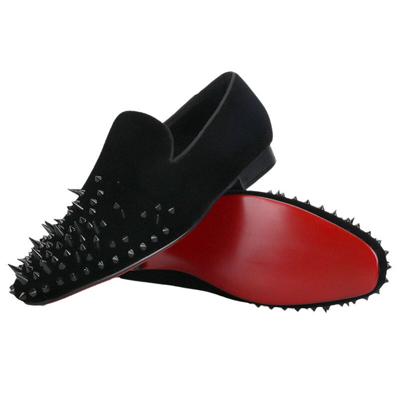 OneDrop Handmade Men's Black Velvet Italian Design Slip-On Loafers with Red Bottom