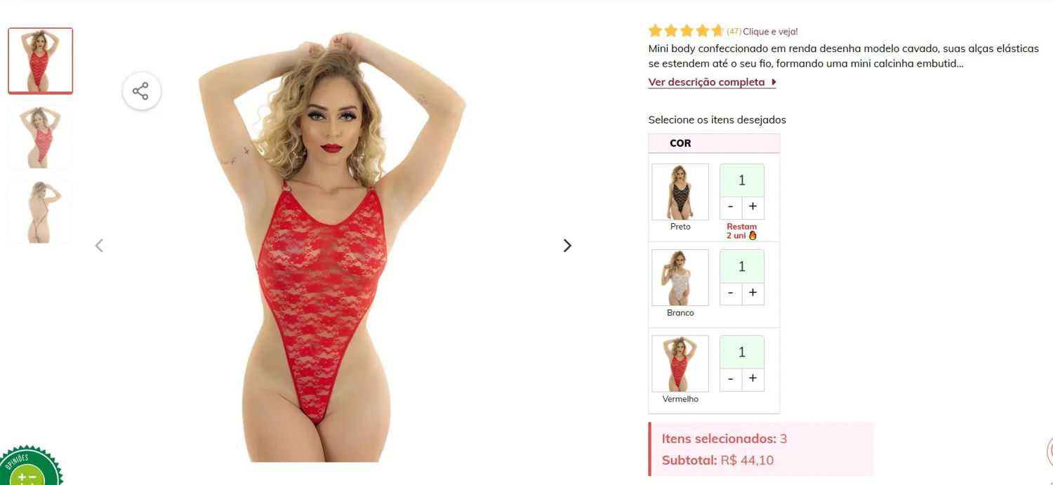 Kit of 3 Sexy Bodysuits - Black, Red, White (DDP)
