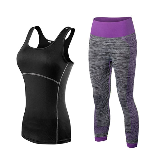 Yuerlian Women's Yoga Gym Training Set - Sleeveless Cropped Top & 3/4 Leggings