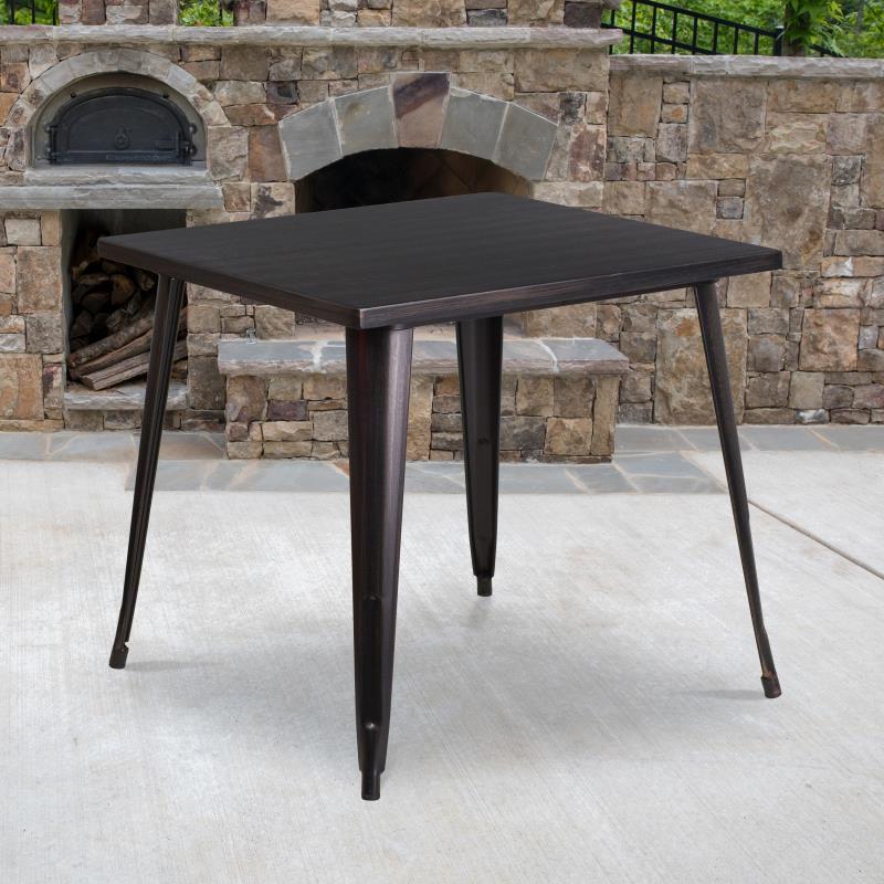 Flash Furniture Toby Commercial Grade 31.75 Square Black-Antique Gold Metal Indoor-Outdoor Table
