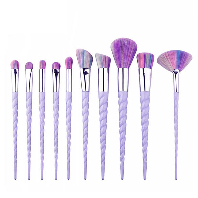 10pcs Spiral Colorful Soft Makeup Brushes Set - Professional Foundation Powder Blush Eyeshadow Fan Brush