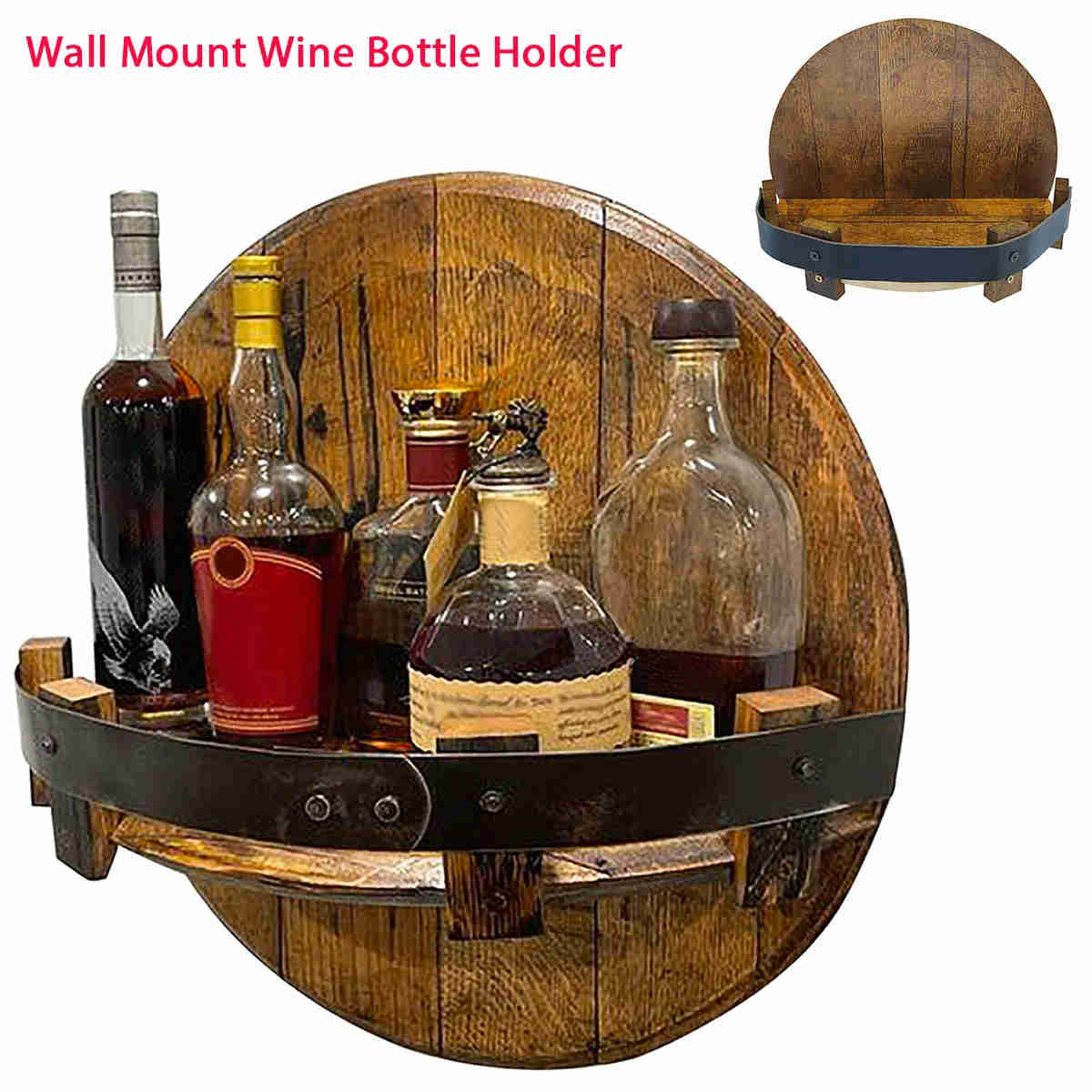 Vintage Wooden Wall Mount Wine Bottle Holder - Whiskey Display Rack for Home Bar