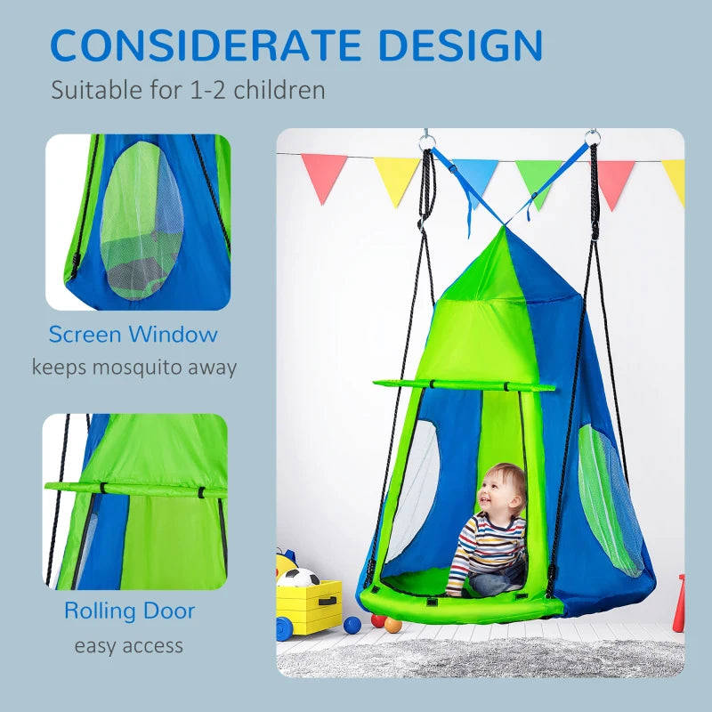 Outsunny Kids Pod Swing - Waterproof Hanging Tent & Saucer Swing for Indoor & Outdoor Use