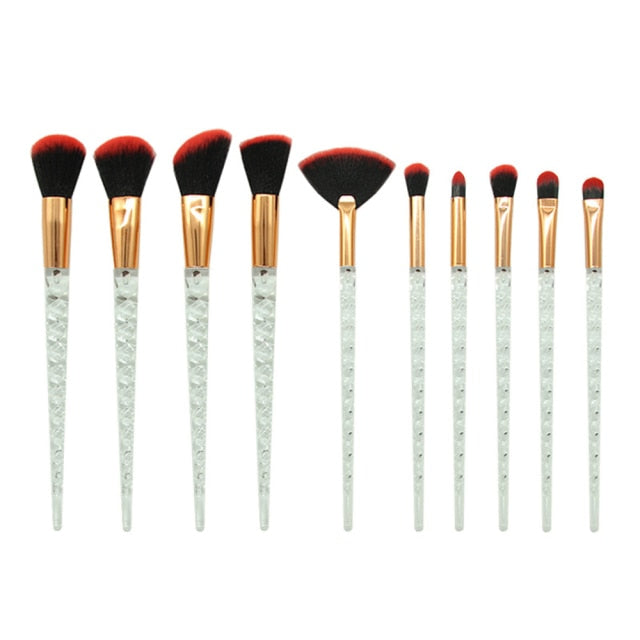 10pcs Spiral Colorful Soft Makeup Brushes Set - Professional Foundation Powder Blush Eyeshadow Fan Brush