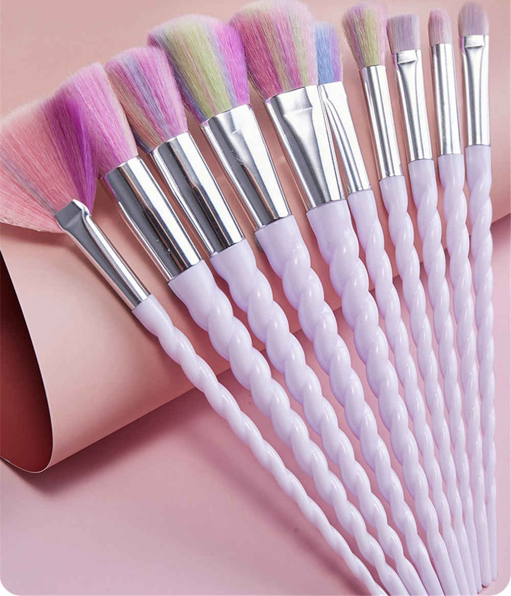 10pcs Spiral Colorful Soft Makeup Brushes Set - Professional Foundation Powder Blush Eyeshadow Fan Brush