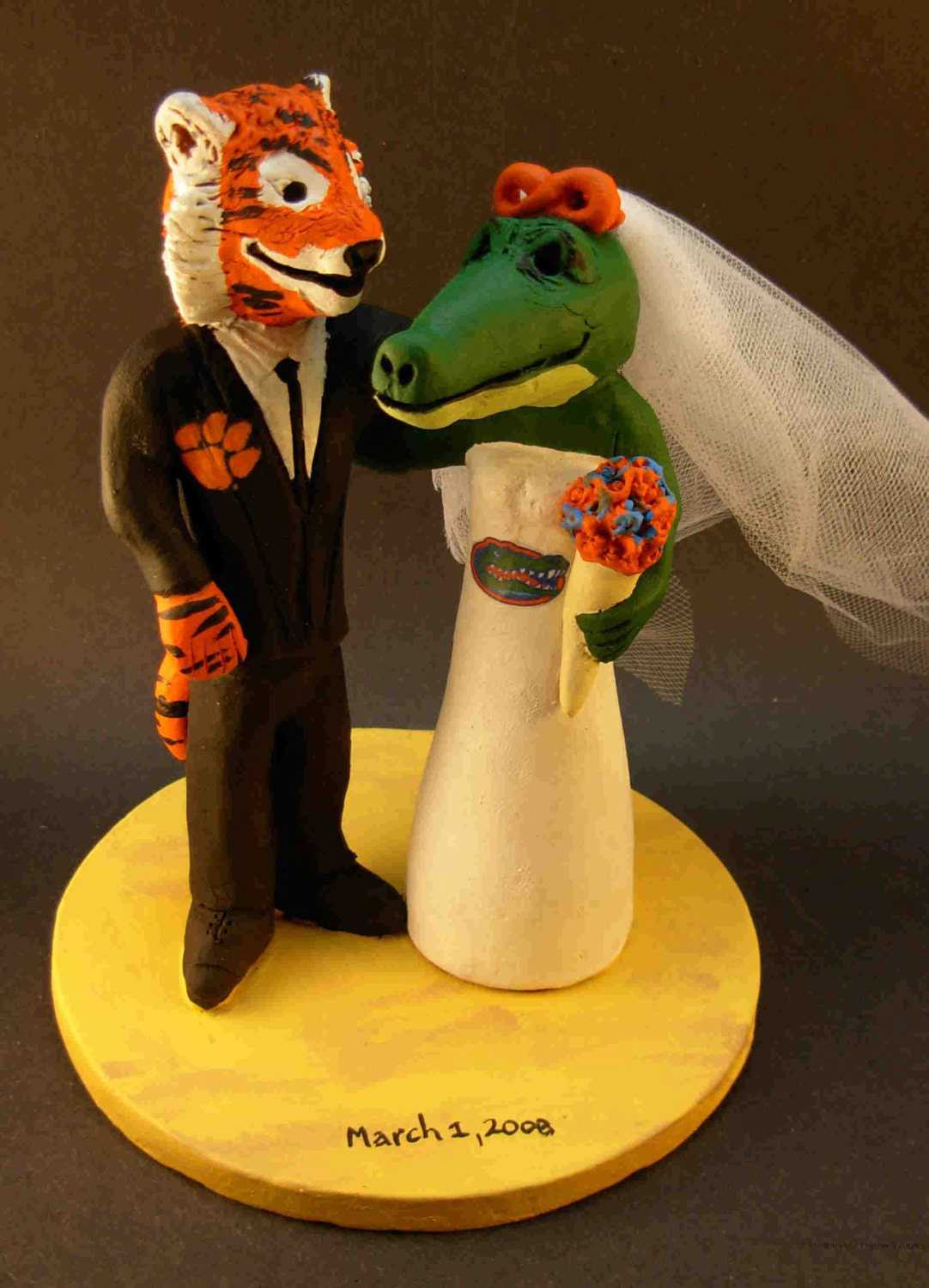 Customized Georgia Bulldog and Georgia Tech Buzz Wedding Cake Toppers