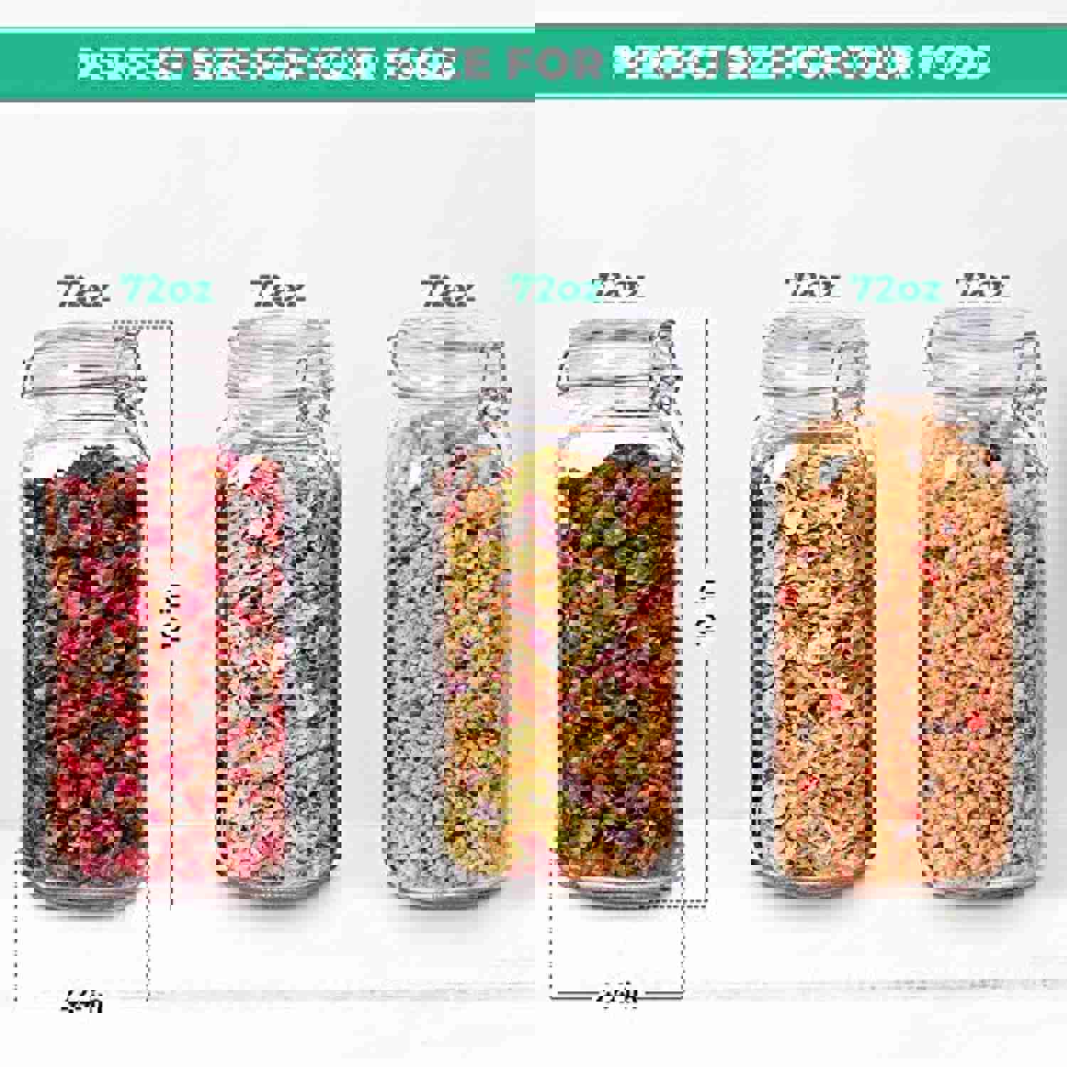 King Supply Glass Food Storage Jar Containers Set of 3 - Airtight 78oz Mason Jars with Seal Wire Fastening Clip