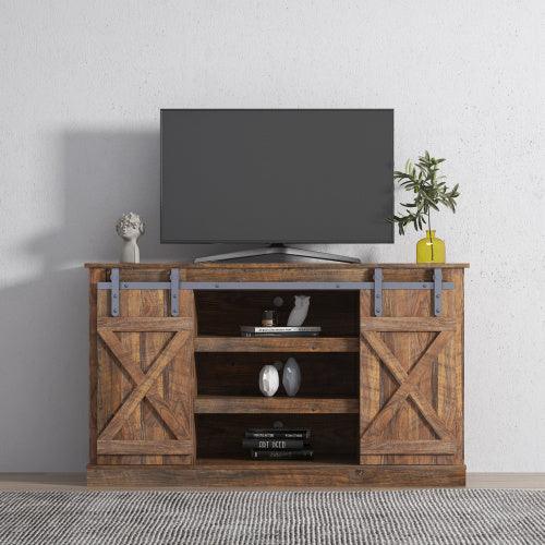 Farmhouse Sliding Barn Door TV Stand for TVs up to 65 Inches - Rustic Wood Media Console with Storage