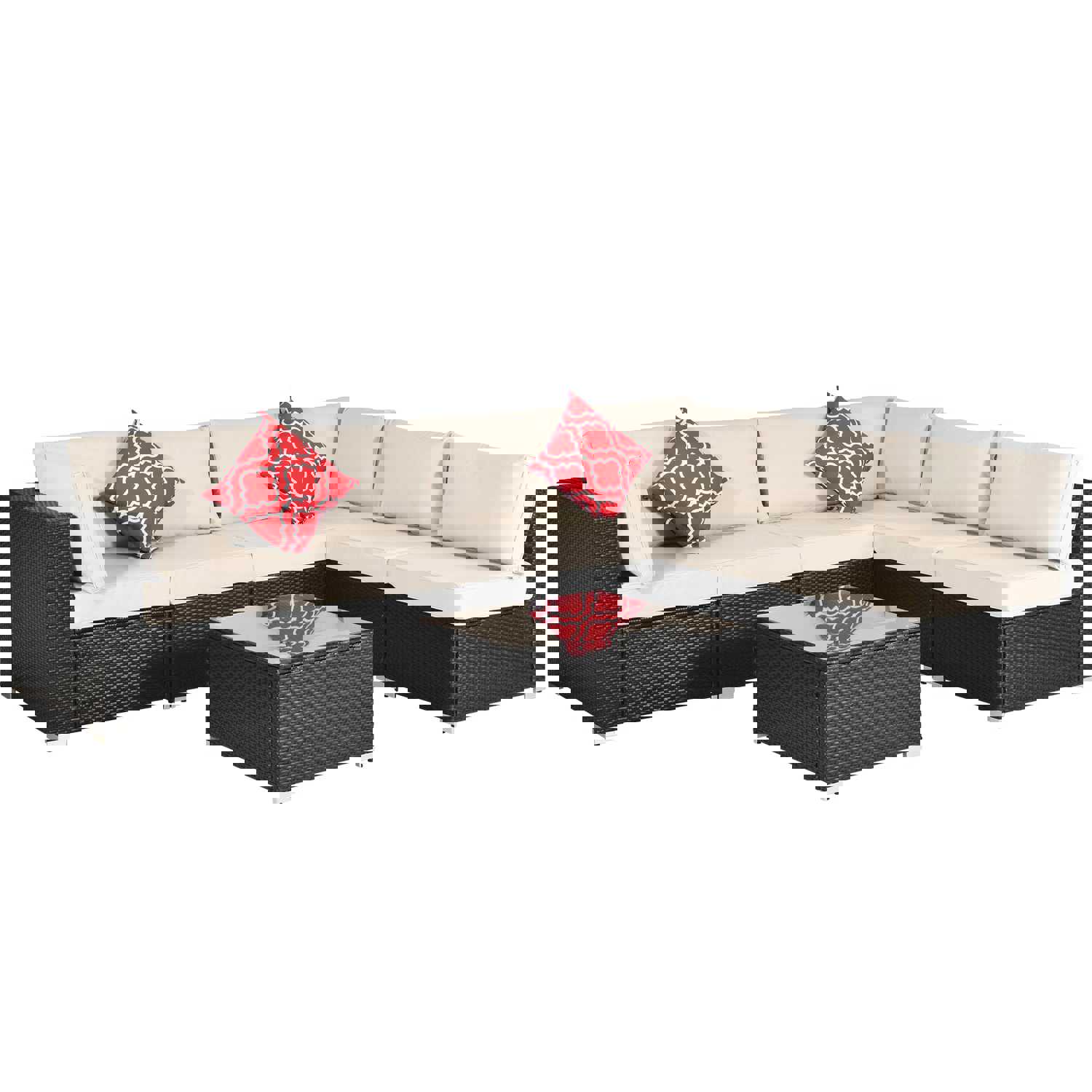 7-Piece PE Rattan Wicker Outdoor Patio Sofa Set with Cushions and Coffee Table