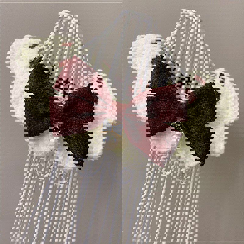 White Knit Cotton Pet Dog Cute Collars with Bowknot and Imitation Pearl Bibs