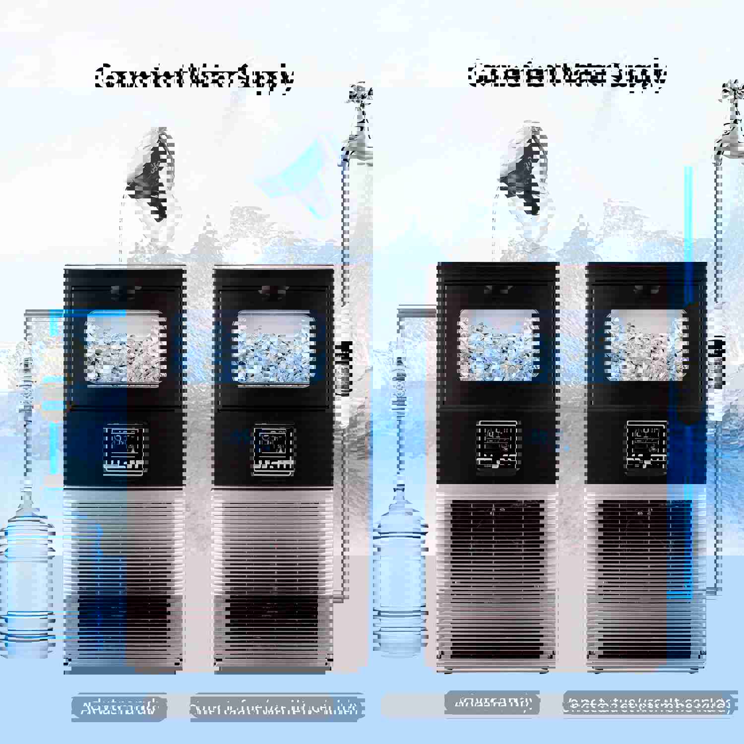 Freestanding Commercial Ice Maker Machine 66LBS/24H with Auto-Clean and Built-in Water Inlet