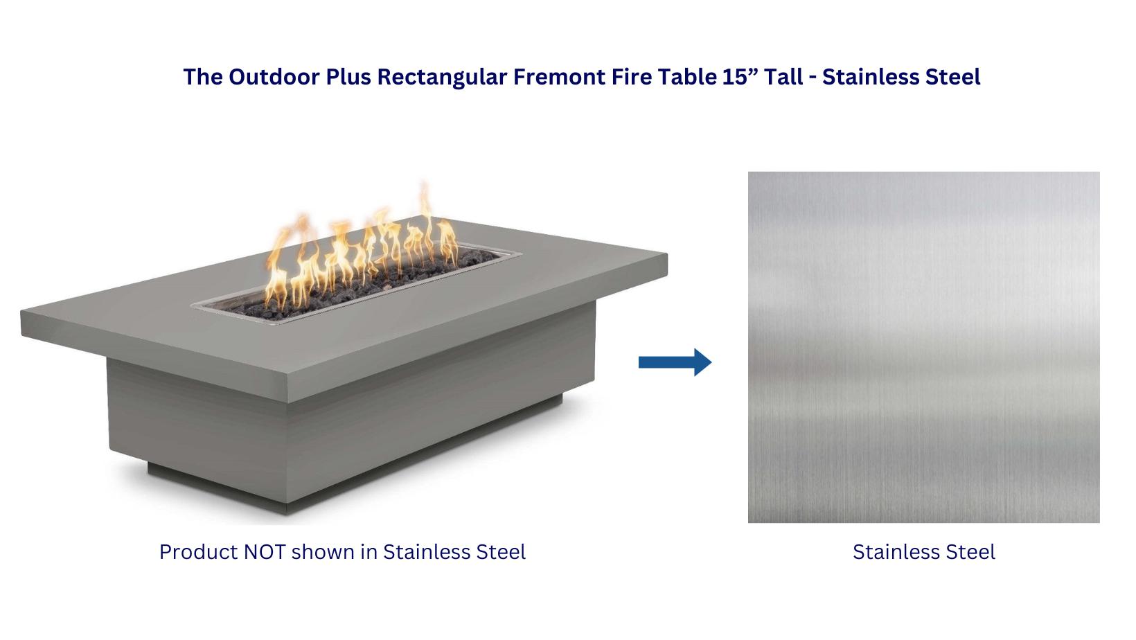 Outdoor Plus 60 Rectangular Fremont Stainless Steel Fire Table - 15” Tall