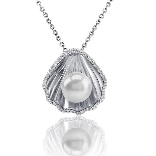 Pearl Mermaid’s Oyster Shell Pendant - 925 Sterling Silver with Pearl & Topaz