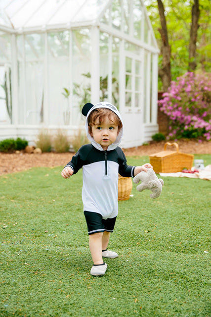 Baby Panda Hoodie Baby 3/4 Sleeve Swimsuit with UPF 50+ UV Protection