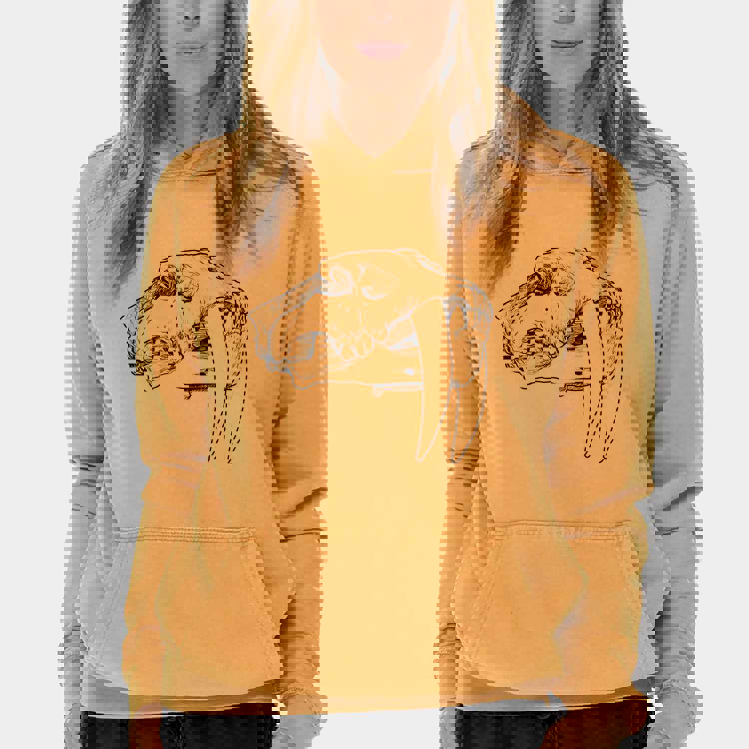 Saber-toothed Tiger Skull - Mid-Weight Unisex Vintage 100% Cotton Hoodie