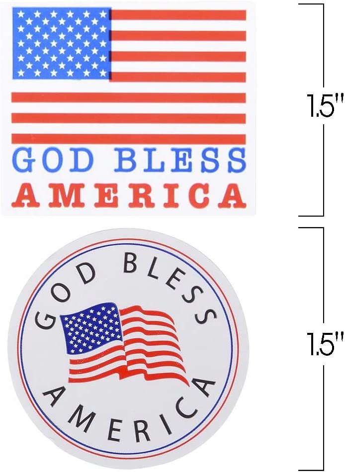 USA American Flag Patriotic Stickers - 2 Rolls with 200 God Bless America Stickers
