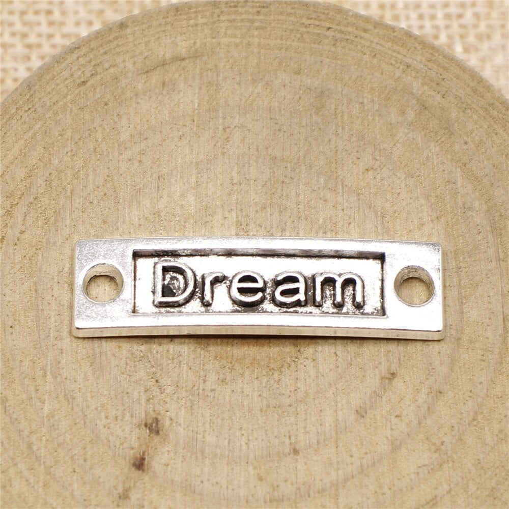 WYSIWYG 10pcs 35x9mm Dream Word Connector Charm Pendants For Jewelry Making Antique Silver Color