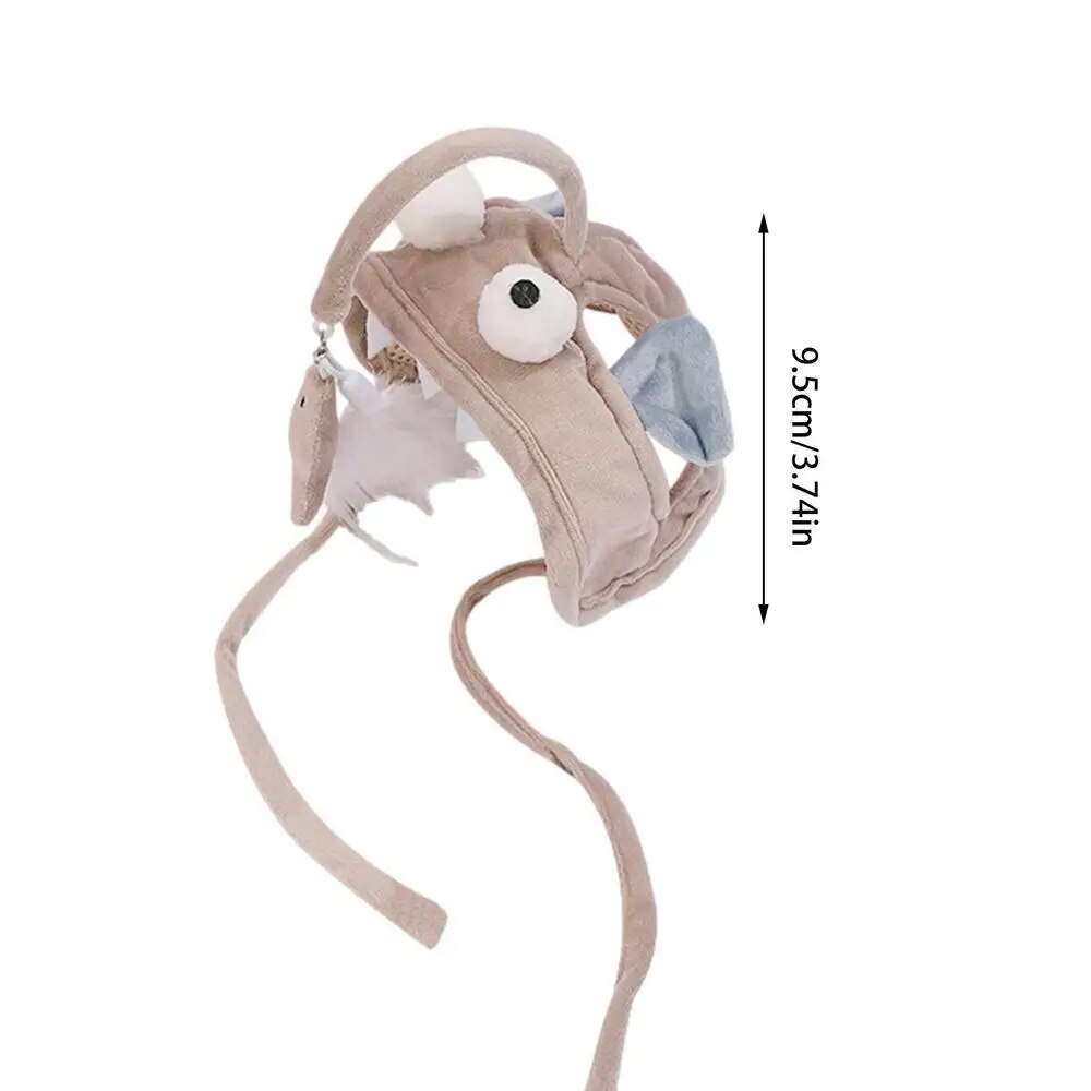 Cat Interactive Fishing Head Mounted Hat Toy with Feathers Bait for Kittens
