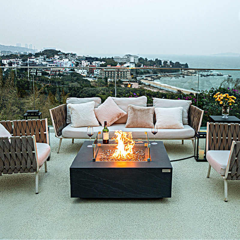 Elementi Plus Roraima Slate Black Square Concrete Fire Pit Table - OFG411SL