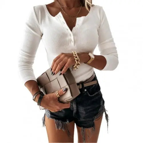 Nukty Spring Summer Women Blouse V-neck Button Cotton Blend Long Sleeve Shirt