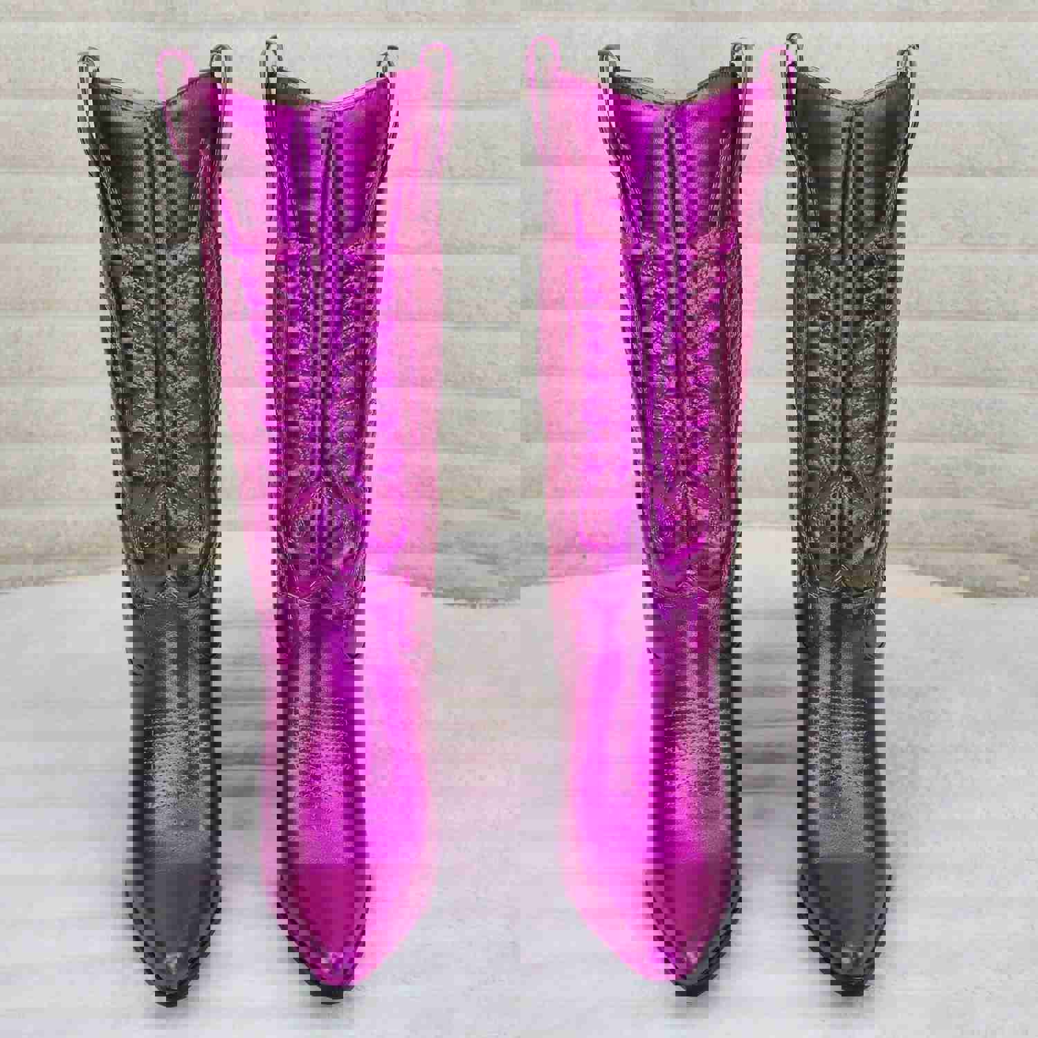 Disco Cowgirl Metallic Hot Pink Cowboy Knee Boots - Western Block Heels (US Sizes)