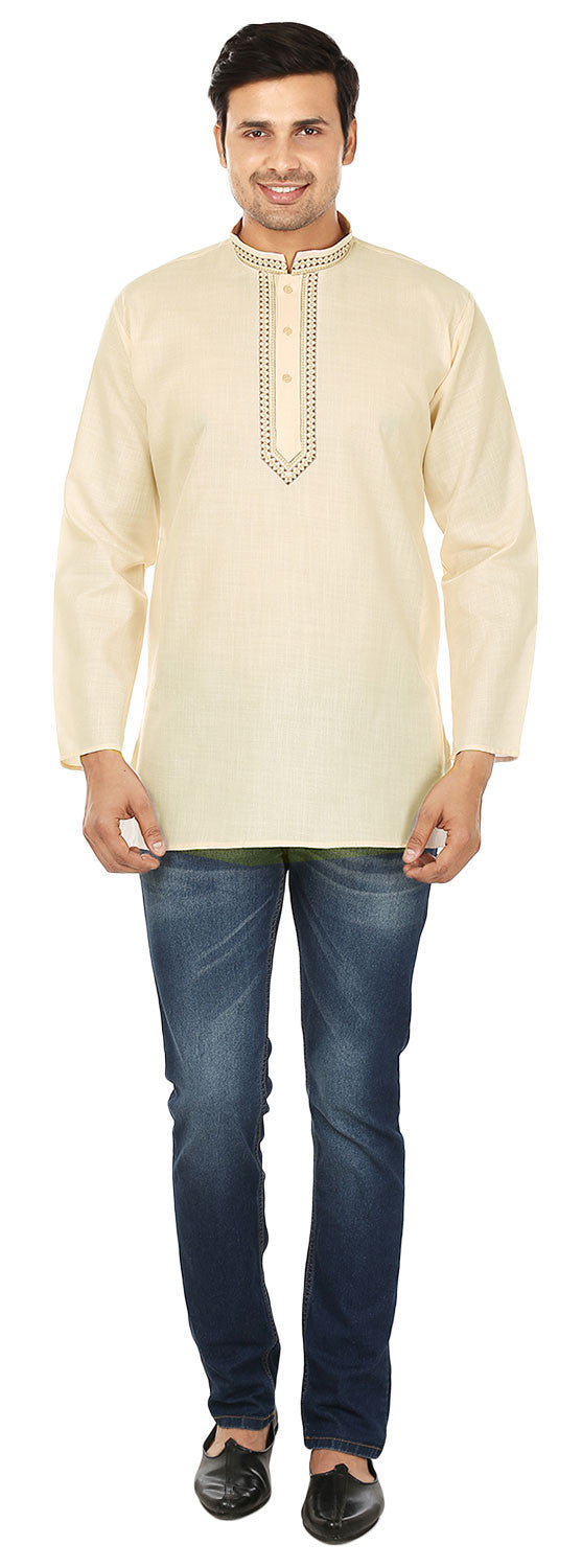 Men's Cotton Short Kurta Shirt - Cream (Indian Clothing)
