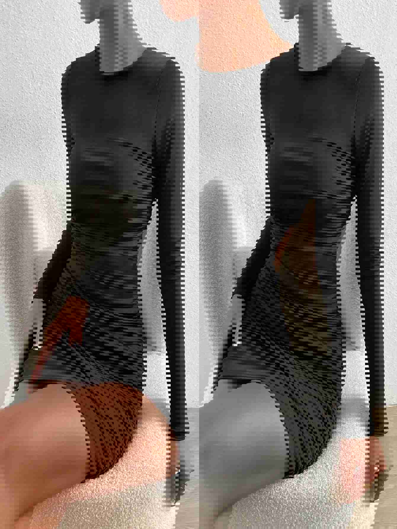 Nukty Long Sleeve Black Sexy Midi Dress for Women - Backless Club Party Nightclub Dress