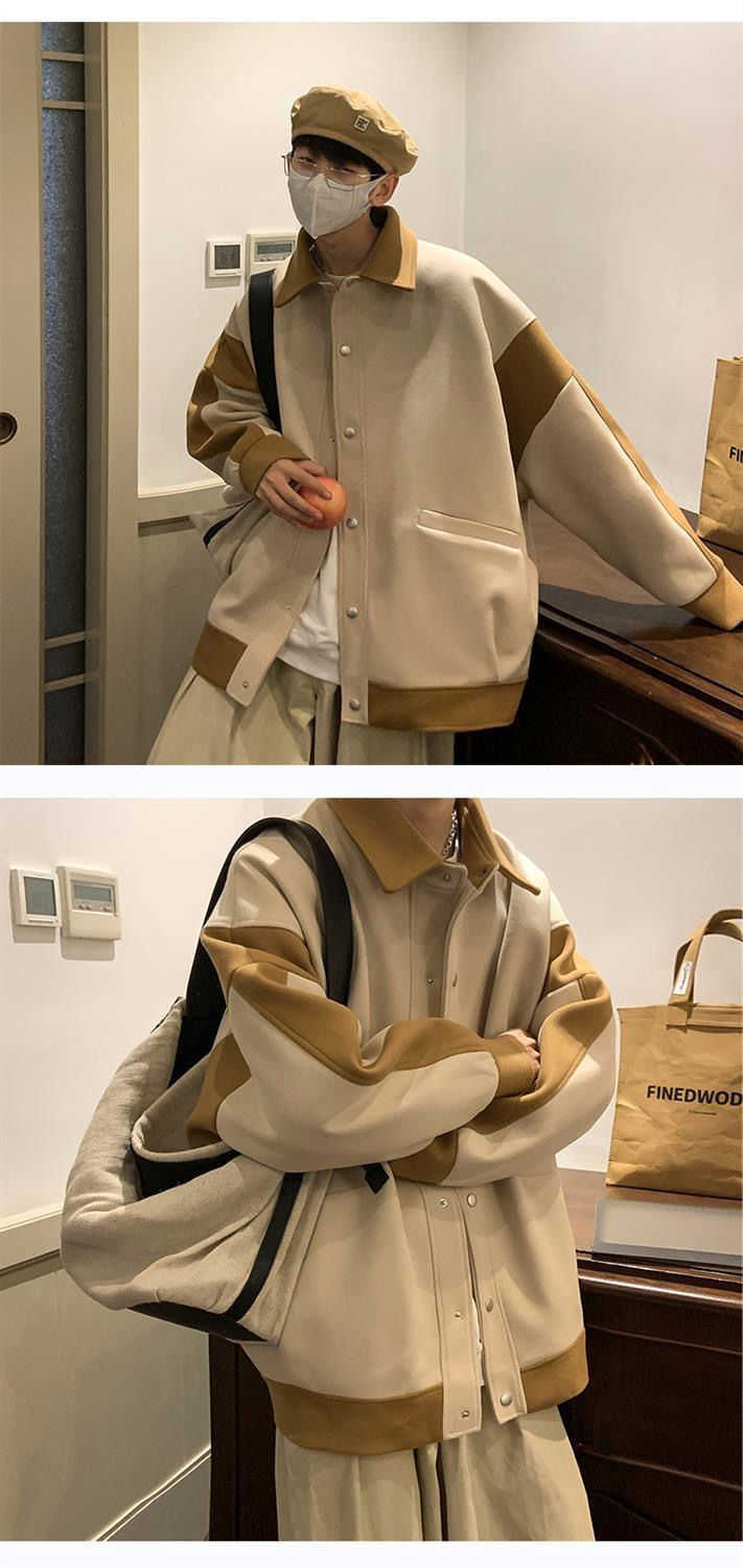 Aidase Winter Japanese Fashion Patchwork Woolen Jacket for Men