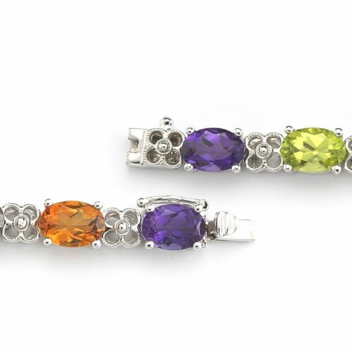 ESTATE 15.10CT AAA MULTI GEM 14KT WHITE GOLD 3D OVAL FLOWER TENNIS BRACELET