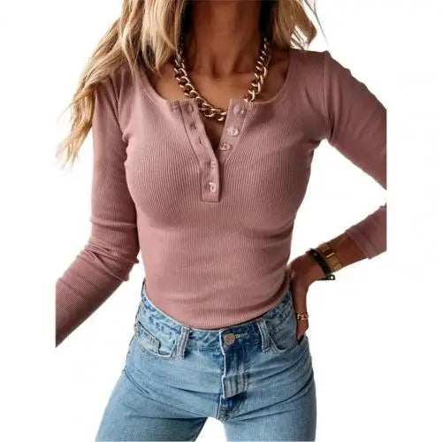 Nukty Spring Summer Women Blouse V-neck Button Cotton Blend Long Sleeve Shirt
