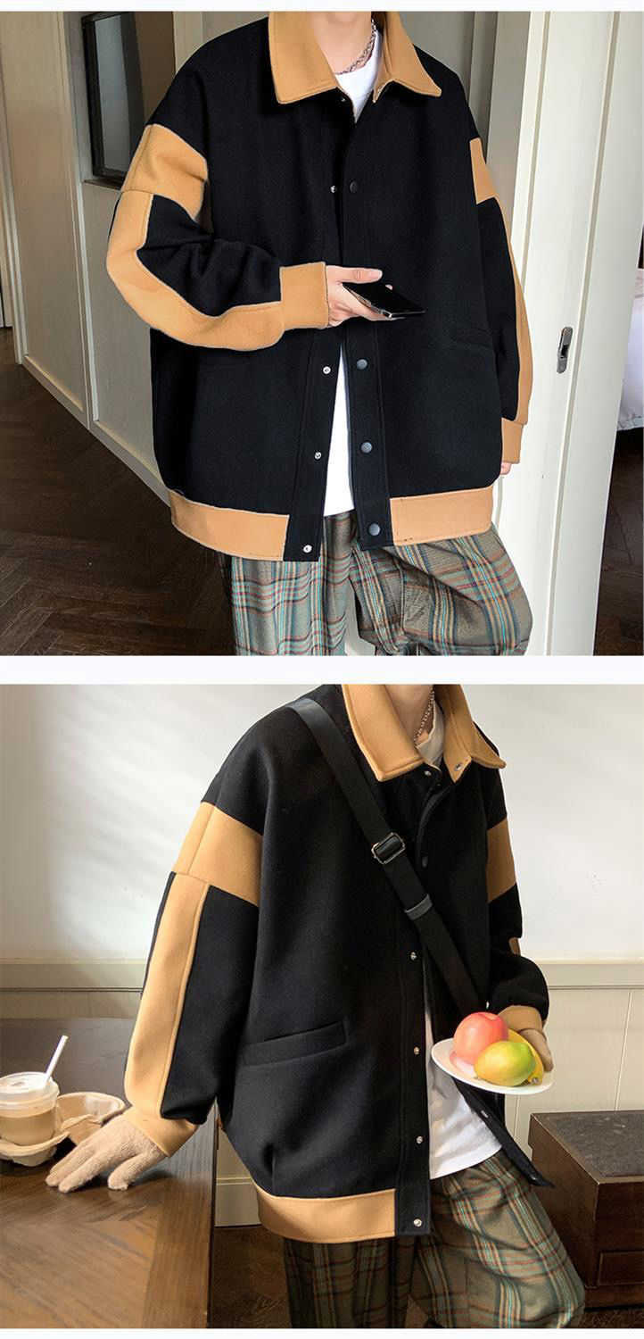 Aidase Winter Japanese Fashion Patchwork Woolen Jacket for Men