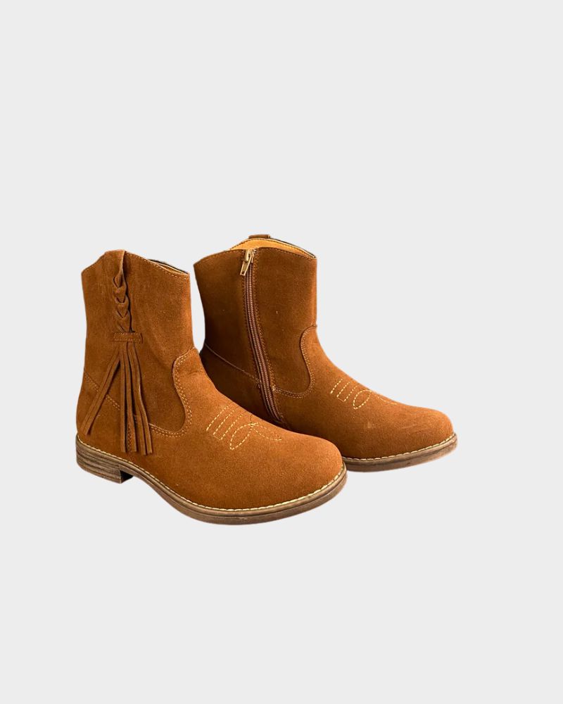 Graceland Girls Brown Cowboy Boots 5013130 - Faux Suede Ankle Boots with Zipper