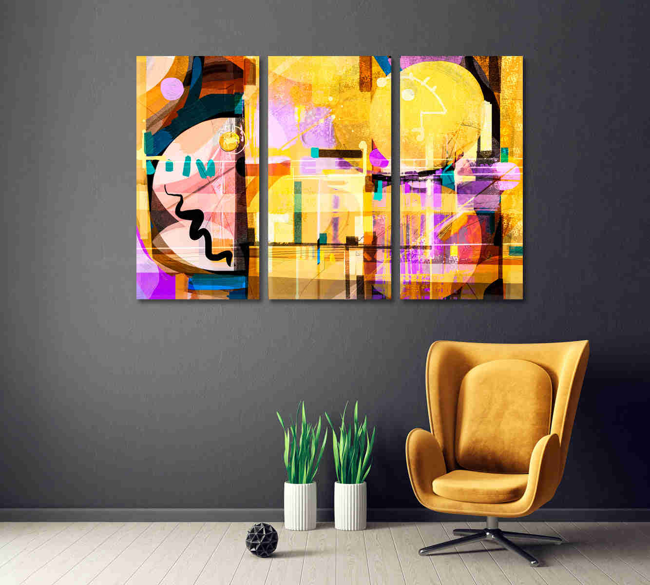 Abstract Multicolor Mix Brush Stroke and Splash Geometric Art Canvas Print