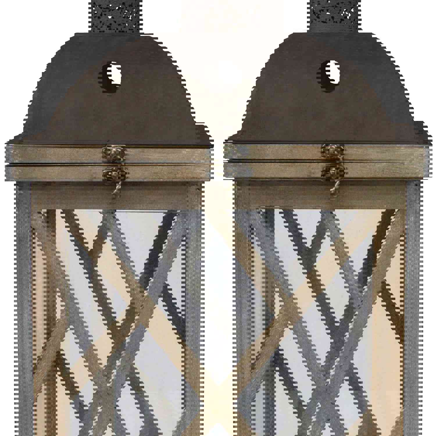 Stonebriar Decorative Wooden Hurricane Candle Lantern Set - Indoor or Outdoor Use - Set of 2
