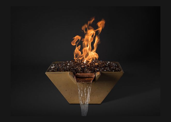 Cascade Square Fire on Glass Water Bowl with Electronic Ignition - Free Cover [Slick Rock Concrete]