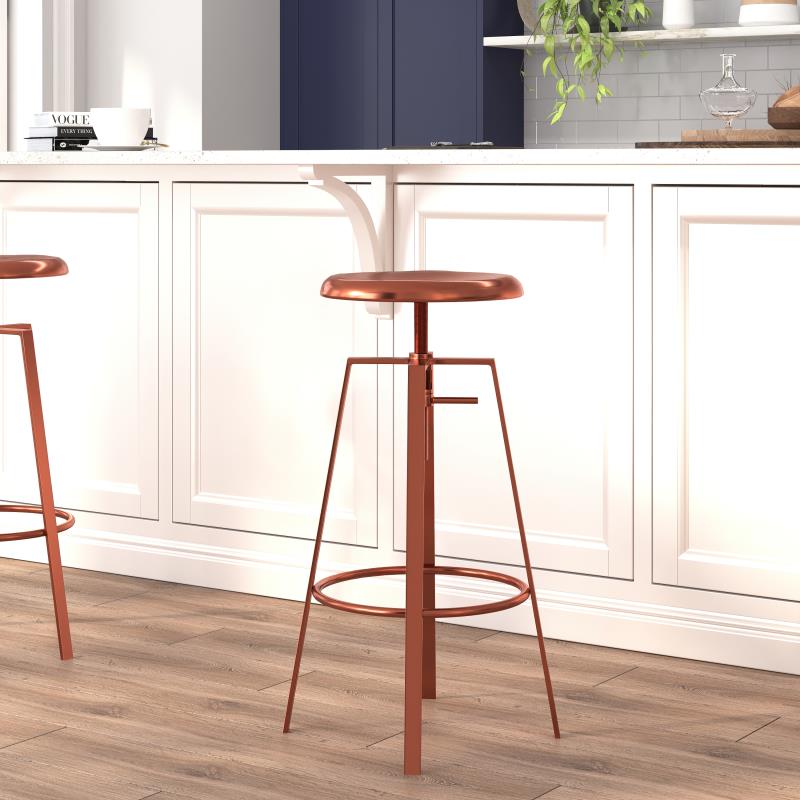 CH-181070-26S Flash Furniture Toledo Industrial Style Barstool With Swivel Lift Adjustable Height Seat In Rose Gold Finish
