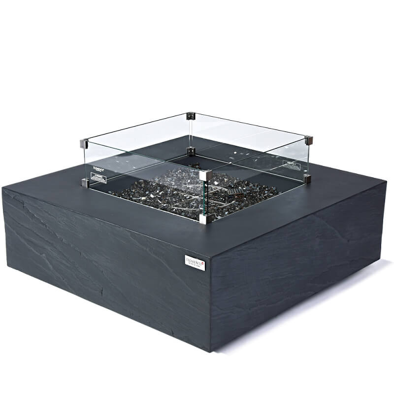 Elementi Plus Roraima Slate Black Square Concrete Fire Pit Table - OFG411SL