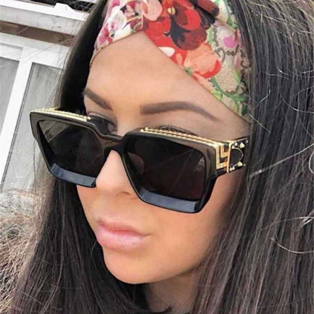 Fashion Trend Big Frame Sunglasses for Women - Green Marble Print UV400 Protection