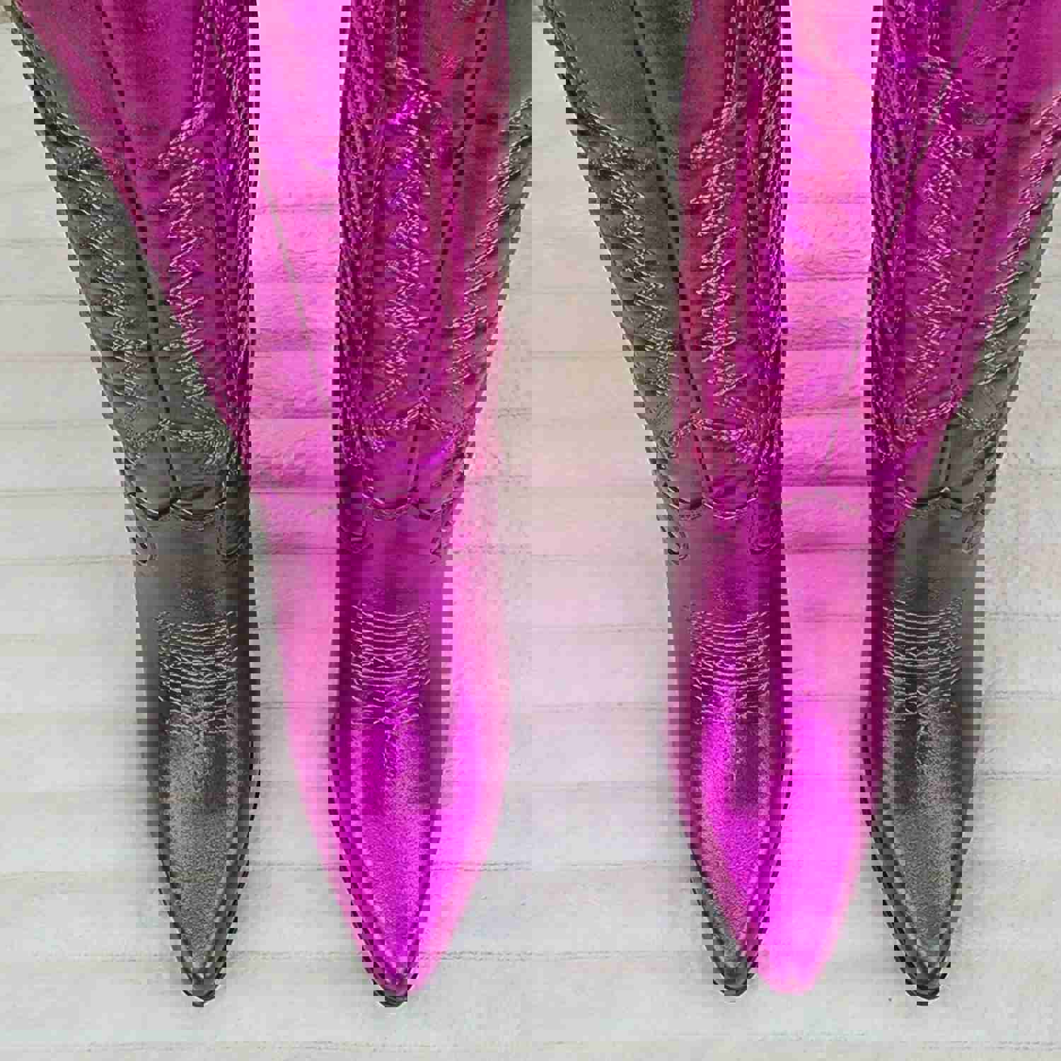 Disco Cowgirl Metallic Hot Pink Cowboy Knee Boots - Western Block Heels (US Sizes)