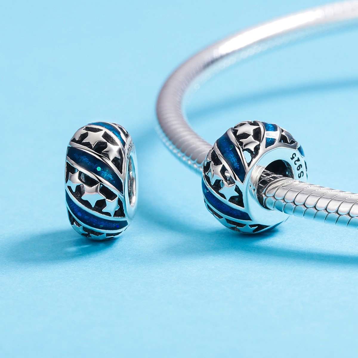 Sterling 925 Silver Tri-Star Circle Pendant for Pandora & European Charm Bracelets