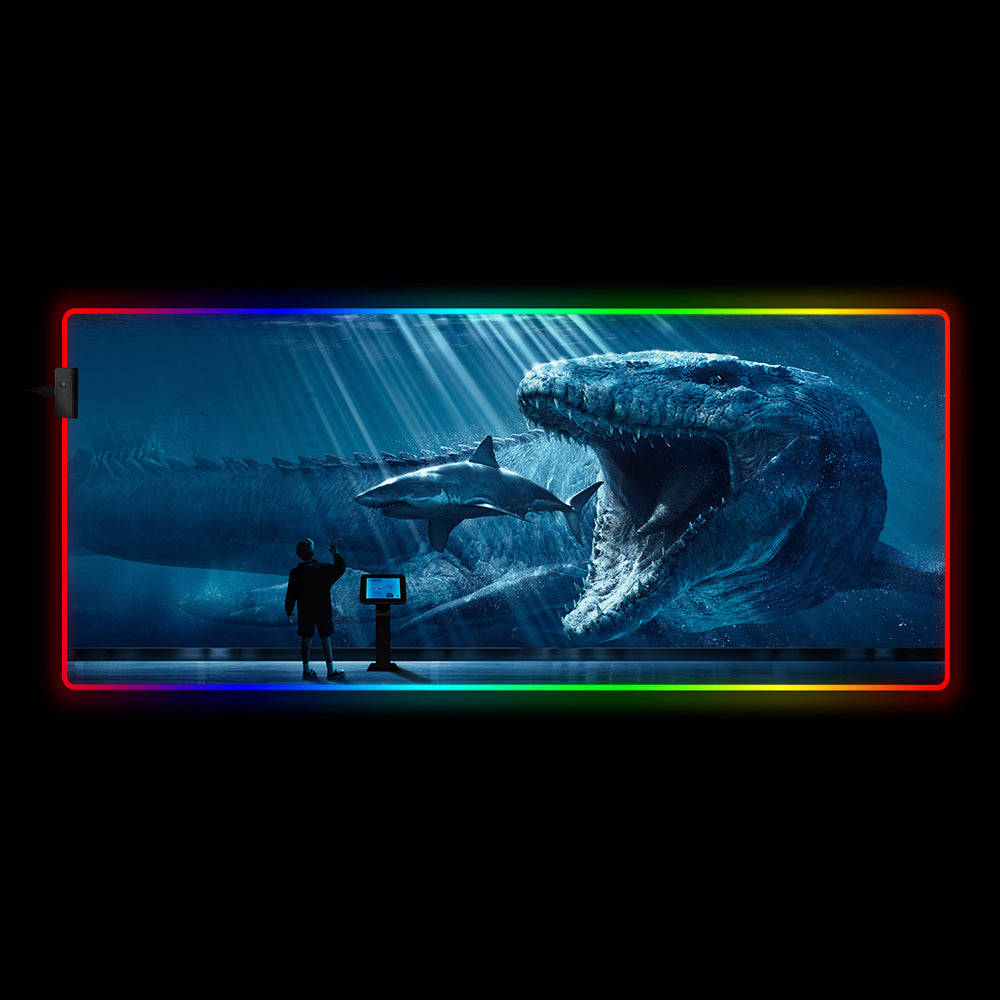 Mosasaurus Aquarium Design RGB Gaming Mouse Pad - M-XXL Size with LED Lighting