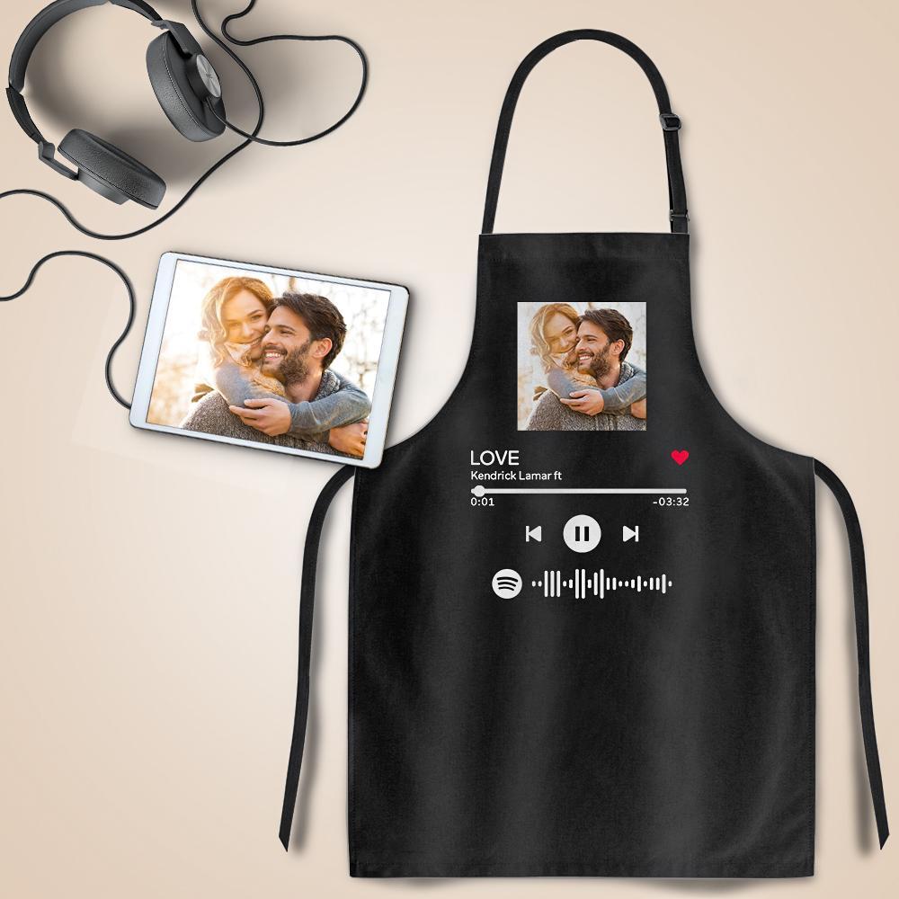 Custom Scannable Spotify Code Apron - Personalized Engraved Waterproof Apron for Cooking, Baking & BBQ - Unique Anniversary Gift (Black)