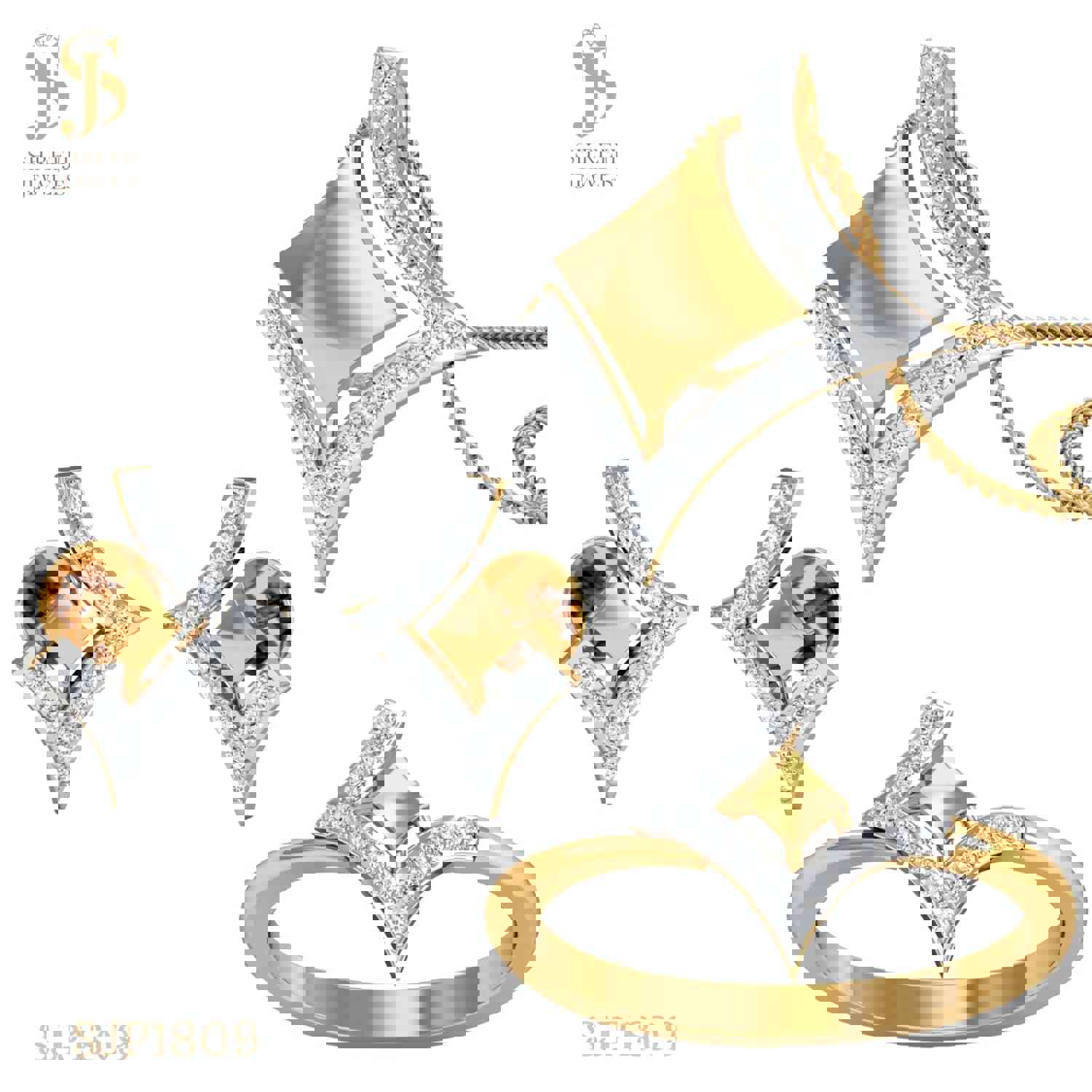 18Kt Natural Diamond Pendant Set