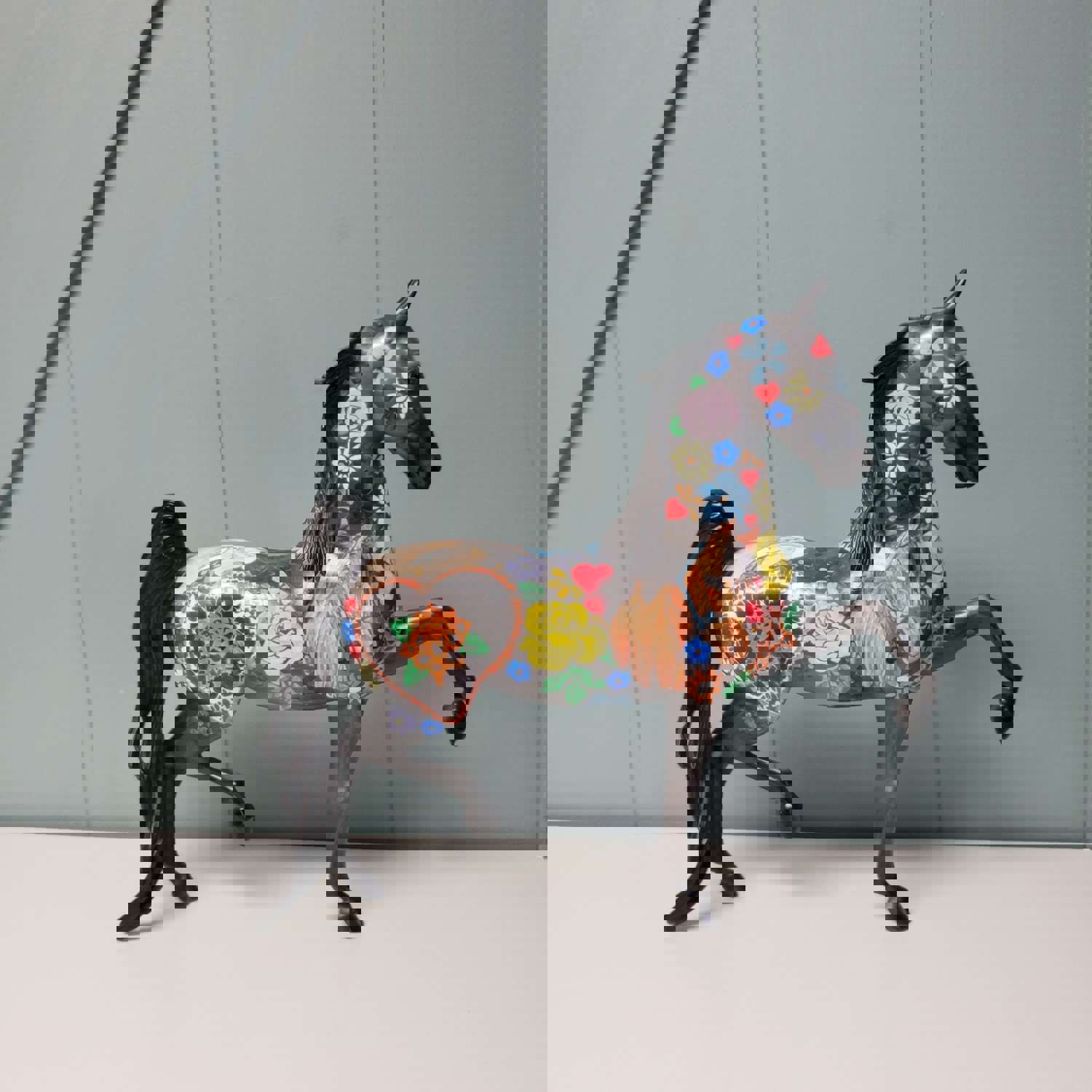 Peace and Love OOAK Deco Horse Flower Design Saddlebred By Dawn Quick Val24