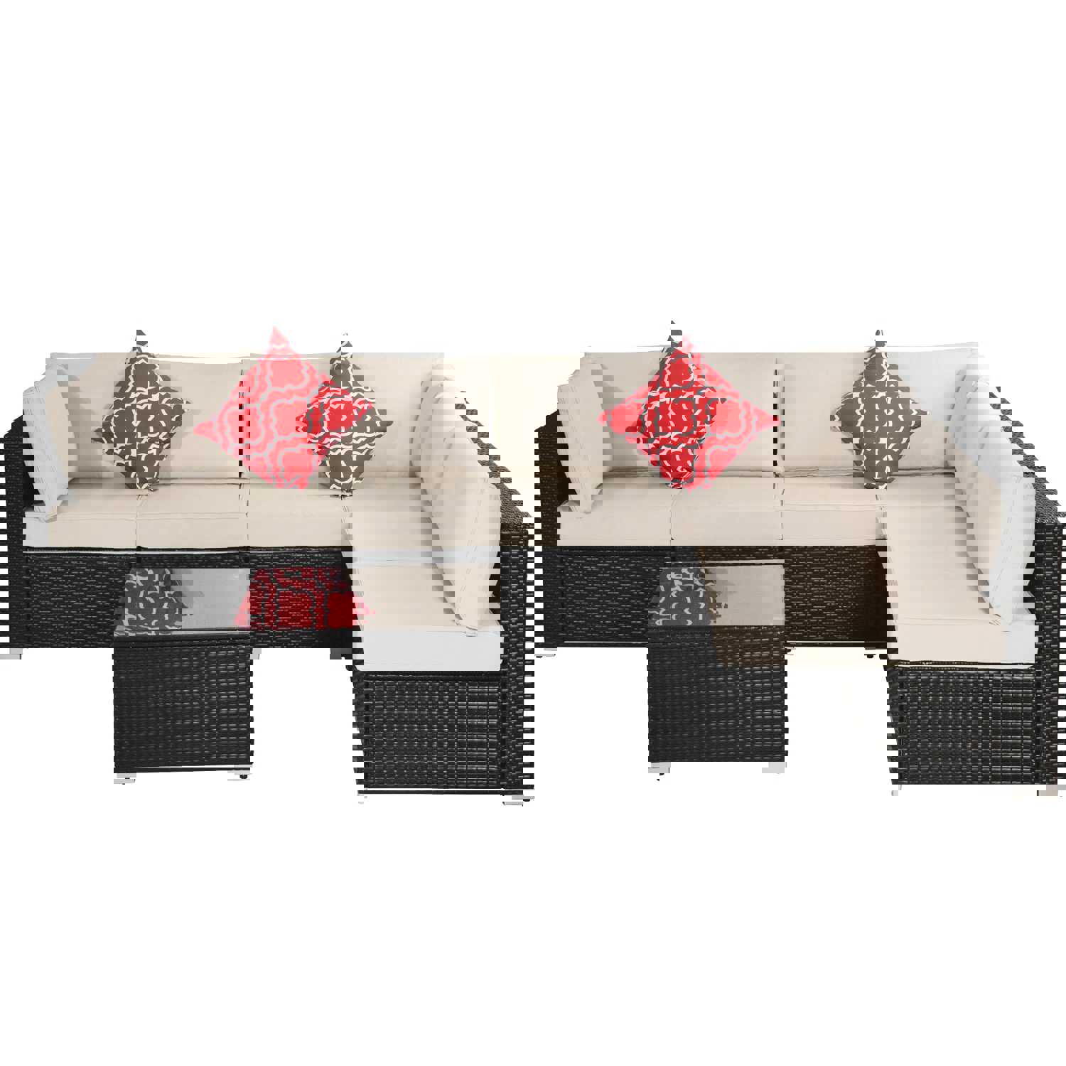 7-Piece PE Rattan Wicker Outdoor Patio Sofa Set with Cushions and Coffee Table