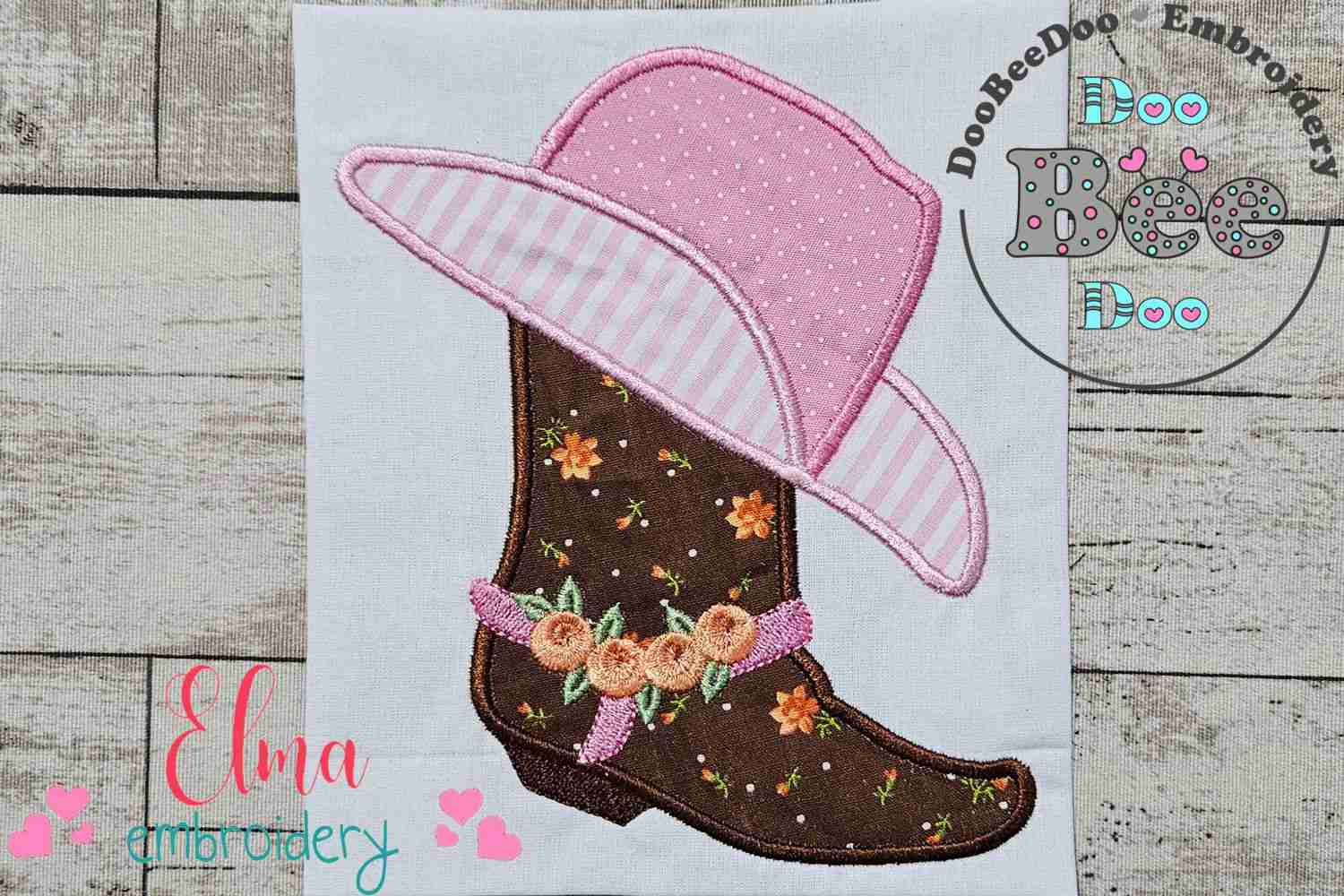Cowgirl Boot and Hat Applique Machine Embroidery Design