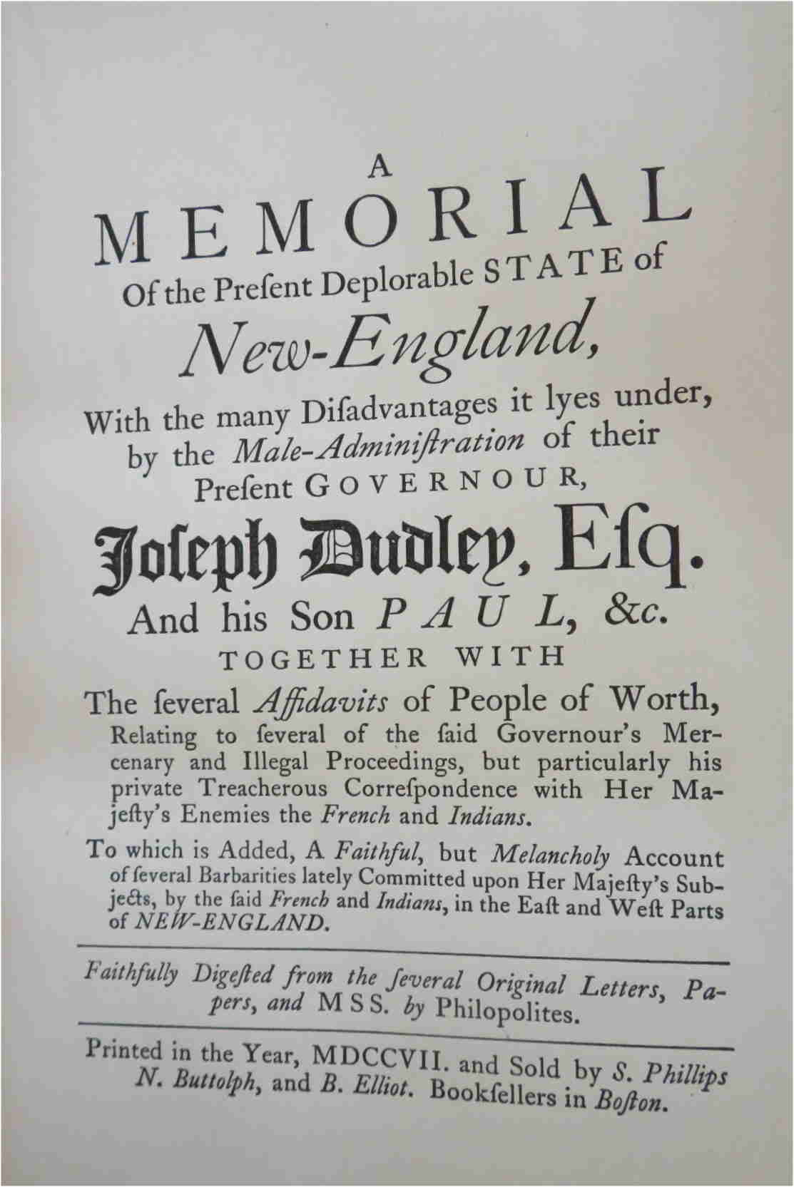 New England Deplorable State Pamphlets 1707-1708 Philopolites 1879 Leather Book
