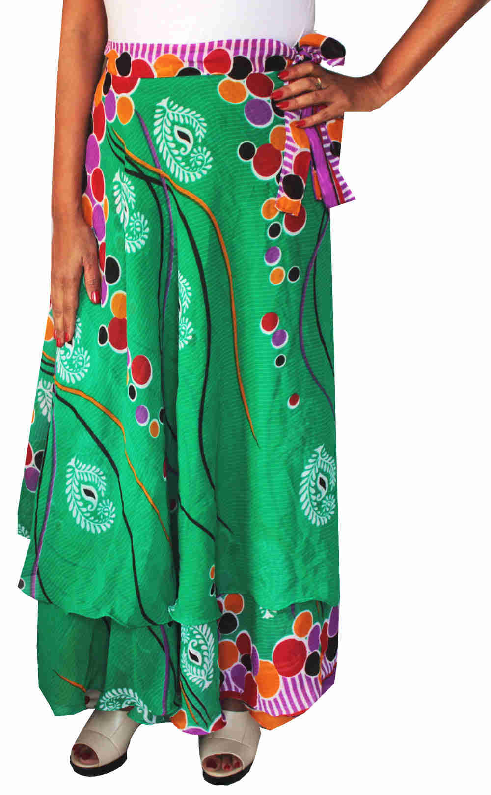 Indian Skirt Womens Long Wrap Around Rayon Skirt (Green)